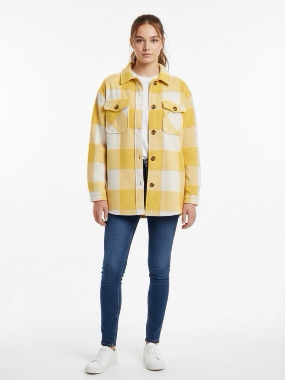 H&M Button-Front Plaid Shacket Jacket
